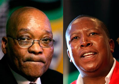 Jacob Zuma président de l'Afrique du Sud et Julius Malema chef de jeunes de l'ANC