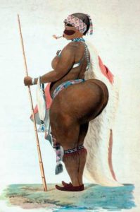 La « Vénus hottentote », de son vrai nom Sawtche, est née en 1789. L’année de la Déclaration des Droits de l'Homme. Elle est fille d'un père khoisan et d'une mère bochiman. Atteinte de stéatopygie (fesses surdimensionnées) et de macronymphie (organes sexuels protubérants), Sawtche devient rapidement un objet de curiosité, mais aussi de convoitise.