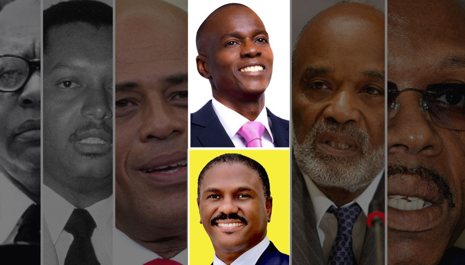 En centre, en haut Jovenel Moïse, le candidat soutenu par le pouvoir en place récolta 32,8% du vote lors du premier tour de l'élection présidentielle haïtienne tenu le 25 octobre 2015 tandis qu'en bas se retrouve Jude Célestin, affermi par l'ex-Président René Préval, qui lui amassa 25,2% du scrutin. L'un d'eux sera élu Président d'Haïti lors du second tour, le 27 décembre 2015.