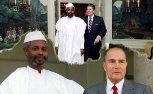 Hissène Habré et le Président américain Ronald Reagan et le Président français François Mitterrand 