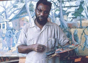 Ben Enwonwu dans son atelier d'art à Ikoyi, banlieue de Lagos, Nigeria